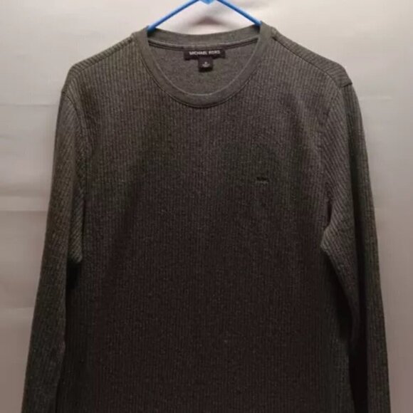 Michael Kors Men's Medium Ribbed Knit Crewneck Long Sleeve Gray Sweater GUC - Picture 2 of 8